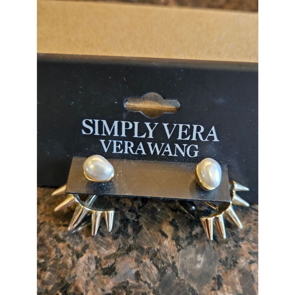 Simply Vera Vera Wang Gold Spike Earrings with Pearl Centers NEW